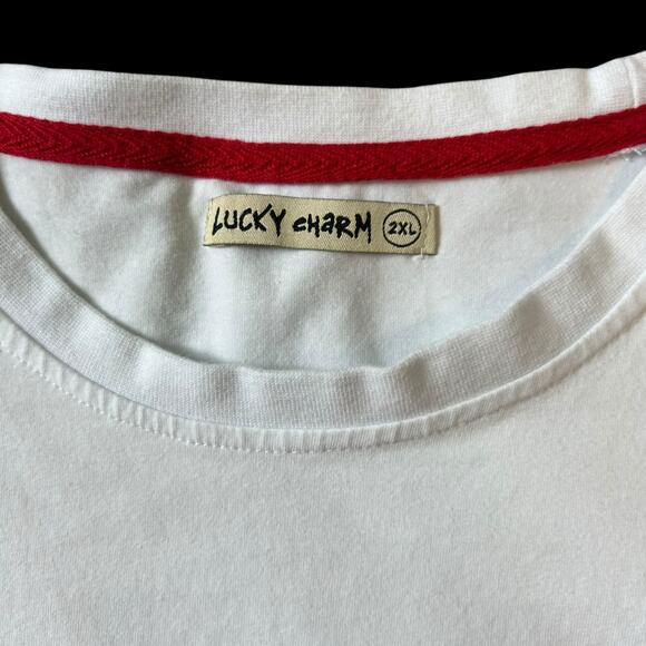 Lucky Brand White 2XL Embroidered Lucky Charm Blue Voodoo Bunny Holding Rose - Picture 3 of 8